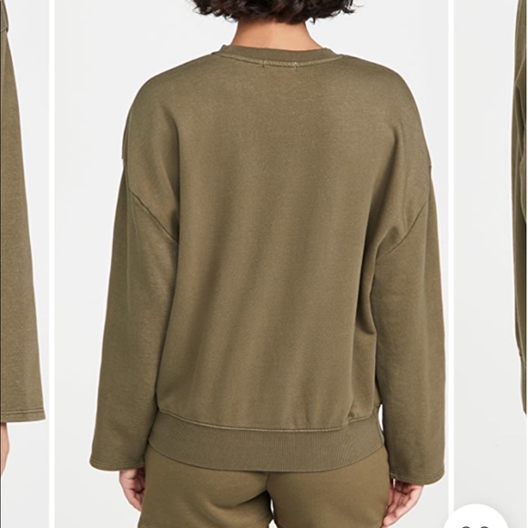 Good American Khaki Drop Shoulder Long Wide Sleeve Crewneck Sweatshirt - Picture 2 of 16